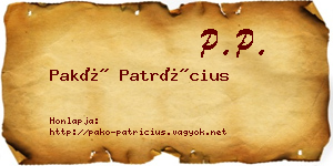 Pakó Patrícius névjegykártya